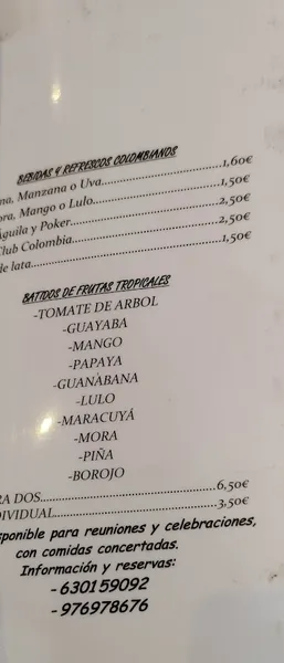 menu 2 of Los Sabores de mi Tierra