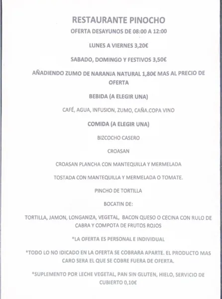 menu 1 of Restaurante Pinocho