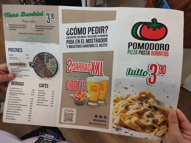 menu 1 of POMODORO Pizza Pasta Burritos