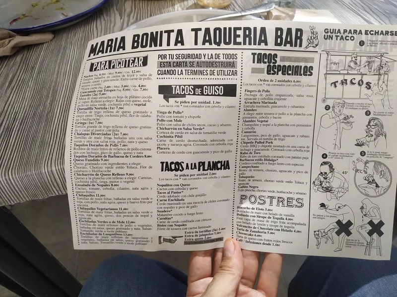 menu 2 of Taquería María Bonita Imperial