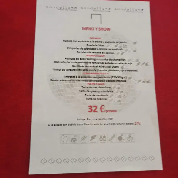 menu 2 of SONDELLUNA RESTAURANT SHOW