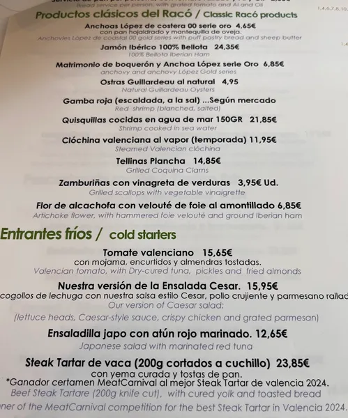 menu 2 of Racó de L ' Arnau | Restaurante con terraza en Valencia