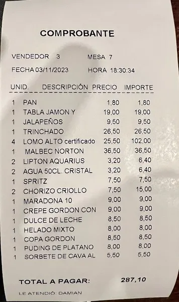 menu 0 of Restaurante Asador Argentino Gordon 10