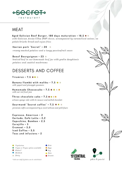 menu 1 of Restaurant Secret