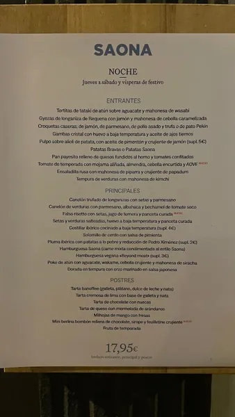 menu 0 of Saona Casino