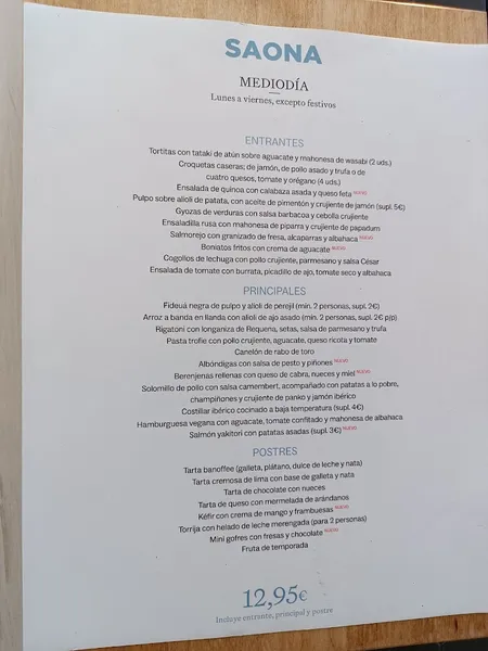 menu 1 of Saona Casino