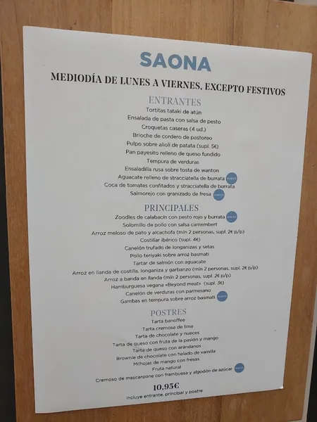 menu 2 of Saona Casino