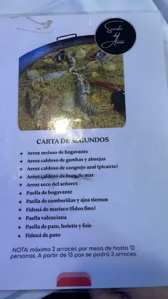 menu 0 of Restaurante Secreto de Anna