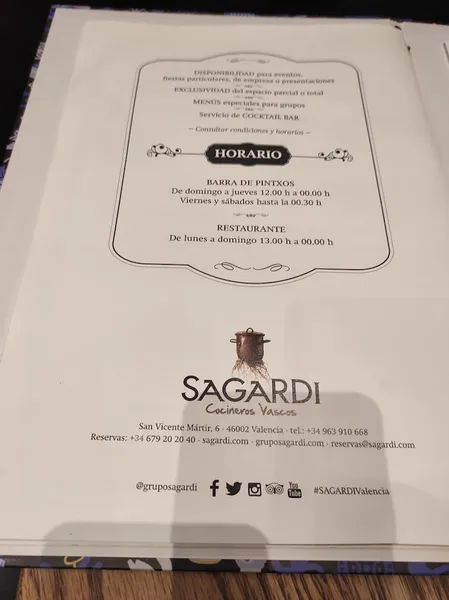 menu 0 of Sagardi Valencia Centro