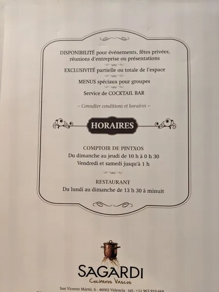menu 1 of Sagardi Valencia Centro
