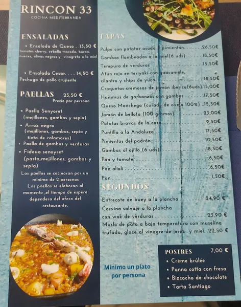 menu 2 of Rincón 33