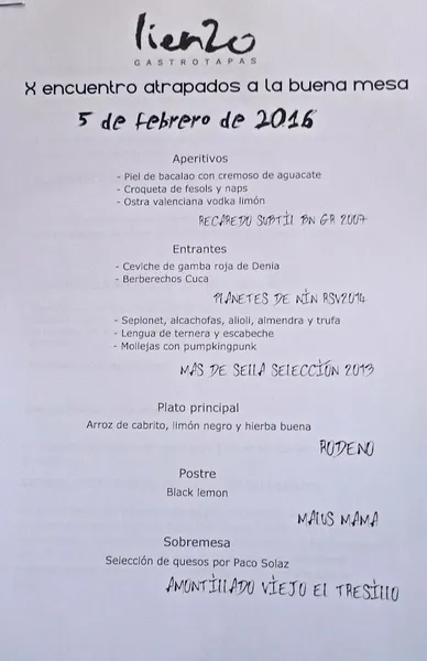 menu 0 of Restaurante LIENZO VALÈNCIA