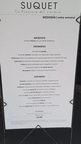 menu 0 of Restaurante SUQUET La Francesa del Carmen