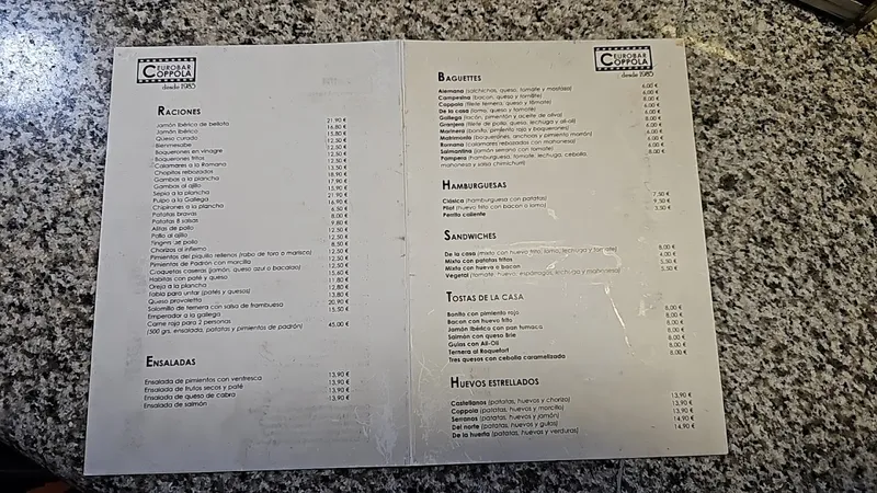 menu 0 of Eurobar Coppola