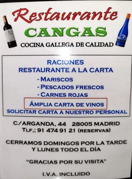 menu 0 of Cangas Restaurante