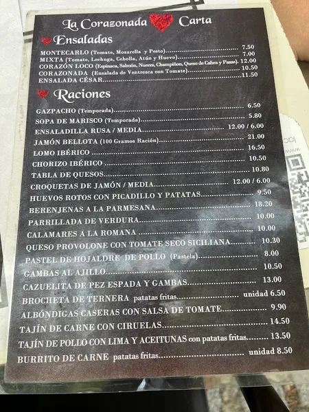 menu 0 of La Corazonada