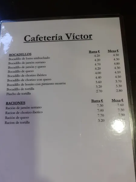 menu 1 of Cafetería Restaurante La Oficina