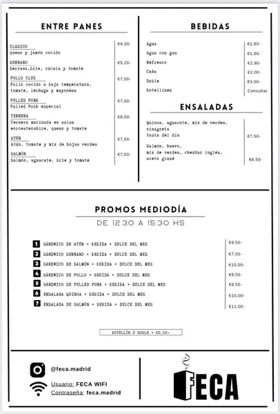 menu 1 of FECA Specialty Coffee