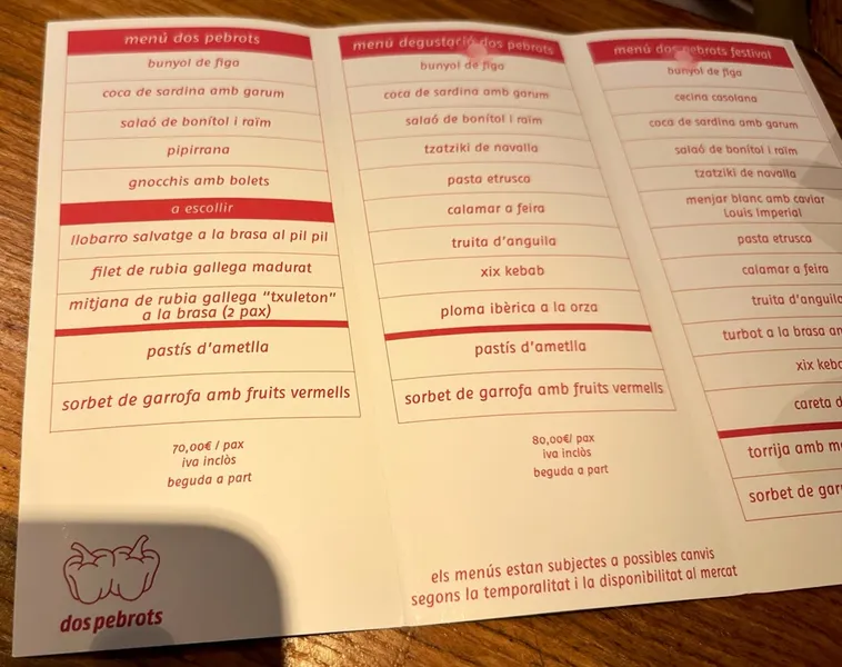 menu 1 of Dos Pebrots