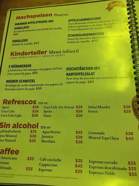 menu 2 of La Bierhaus