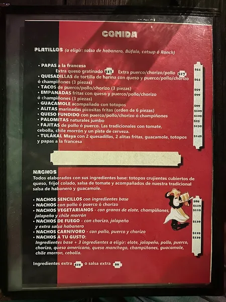 menu 1 of Mayan Pub
