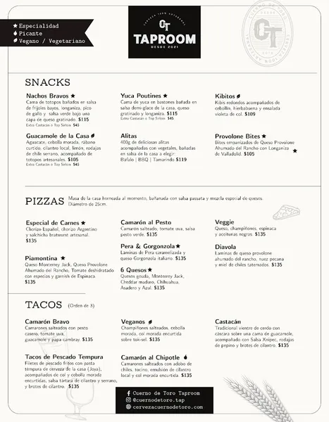 menu 0 of Cuerno de Toro Taproom