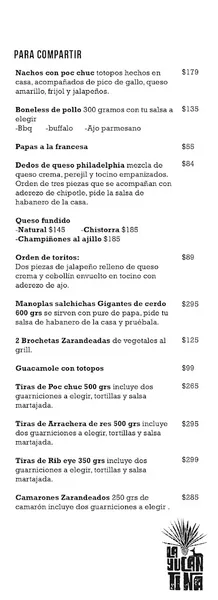 menu 1 of La Yucantina