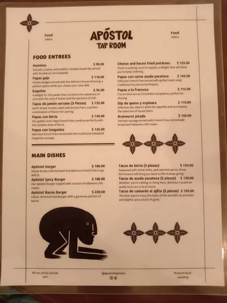 menu 1 of Apóstol Tap Room