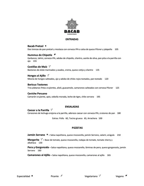 menu 0 of Bacab Cervecería