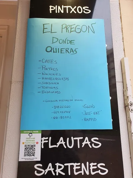 menu 0 of Cafetería El Pregón