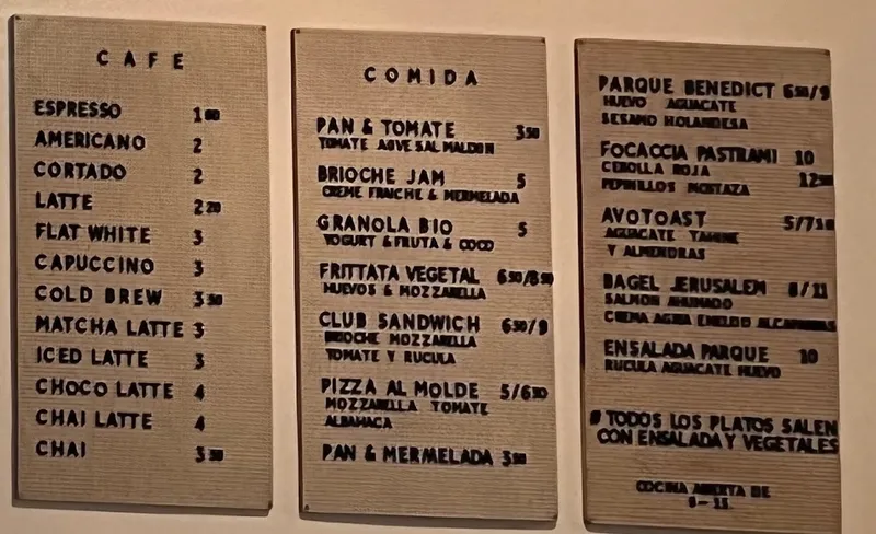 menu 1 of Parque Café