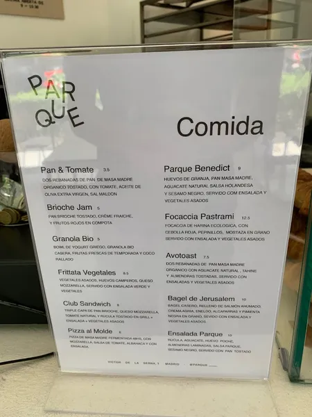 menu 2 of Parque Café