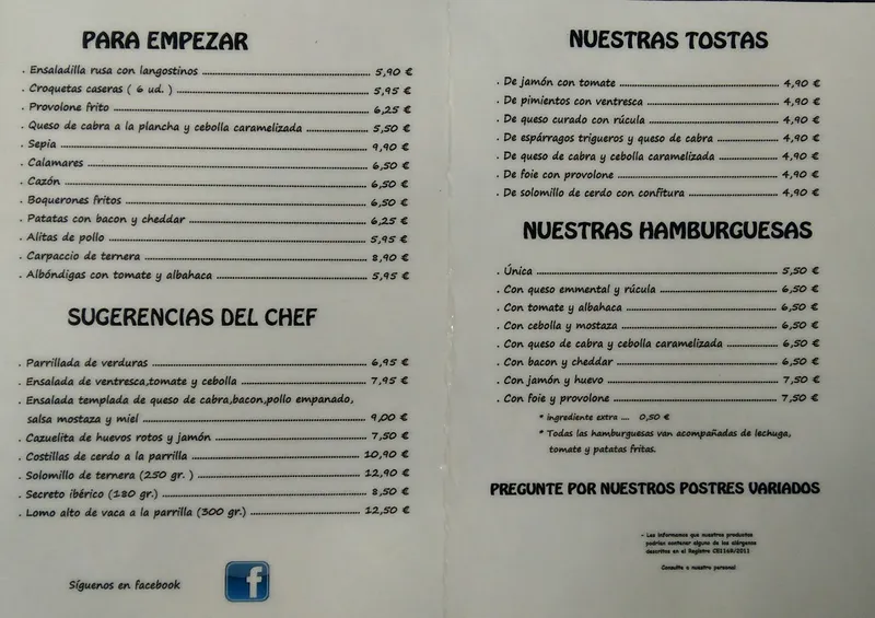 menu 0 of Bar El Mirador de Palma