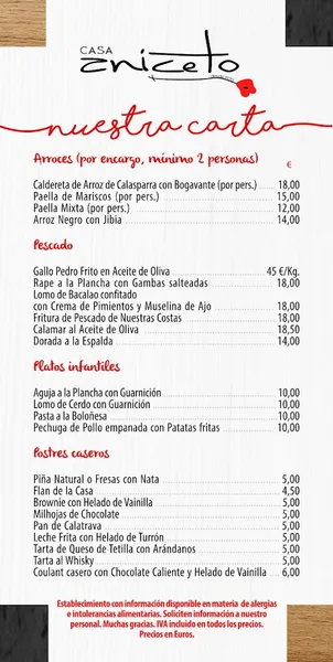 menu 0 of Restaurante Aniceto