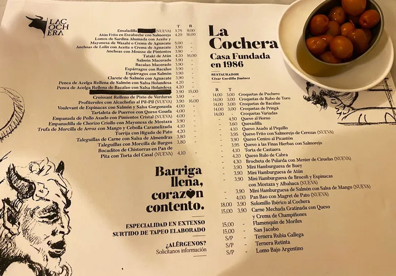 menu 0 of Bar La Cochera