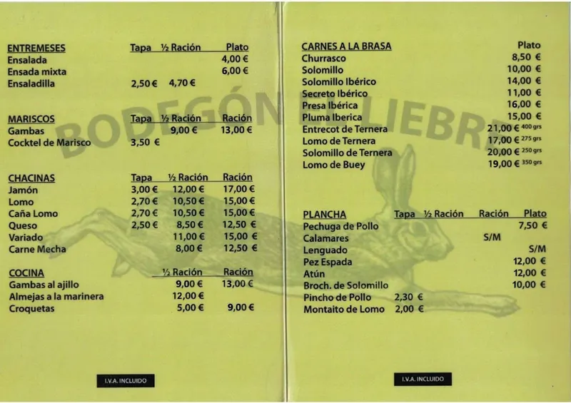 menu 0 of Bodegón El Liebre