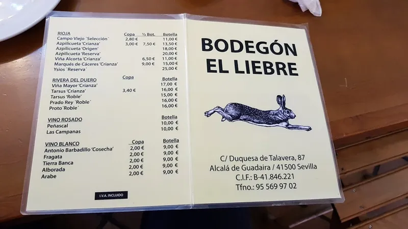 menu 1 of Bodegón El Liebre