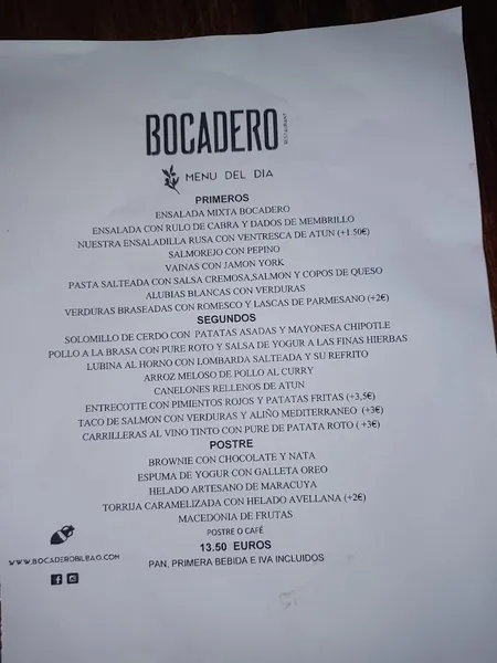 menu 0 of Bocadero Restaurant