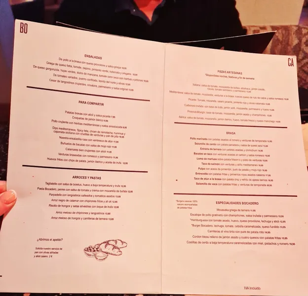 menu 1 of Bocadero Restaurant