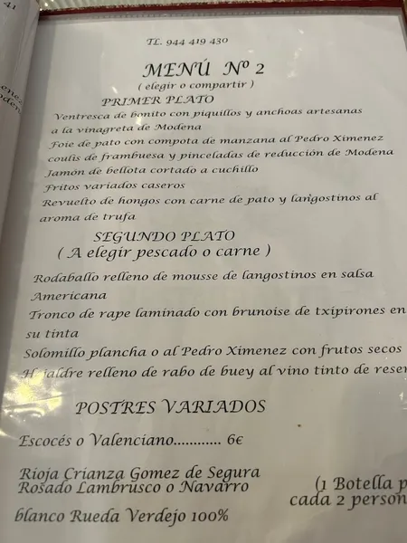 menu 0 of Capricho de Bilbao