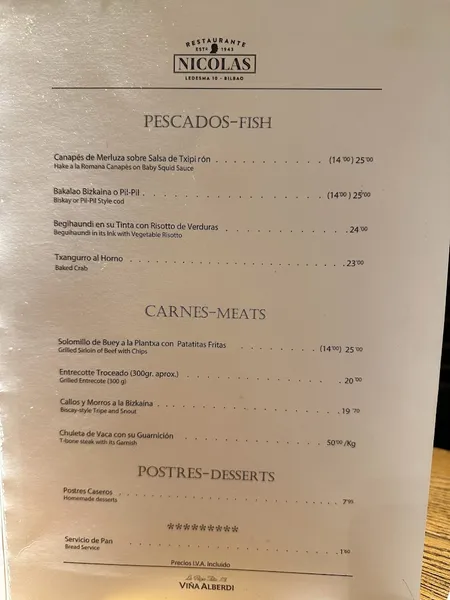 menu 0 of Restaurante "Nicolás"
