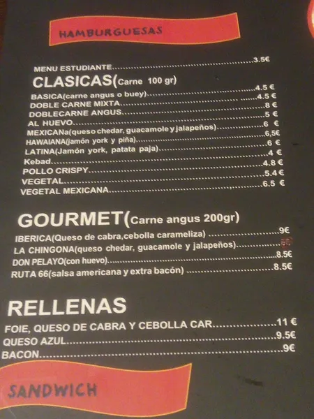 menu 1 of The Down Town Burger- cafetería Las Mestas