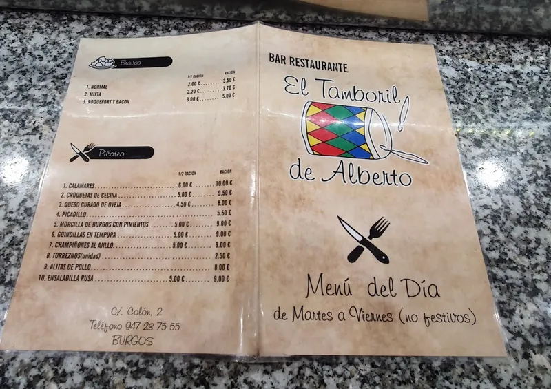 menu 2 of Bar restaurante El Tamboril de Alberto