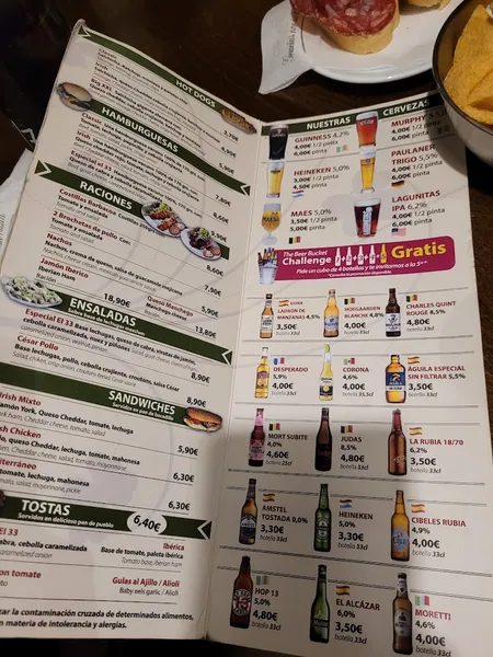 menu 1 of The Thirty Three IRISH PUB