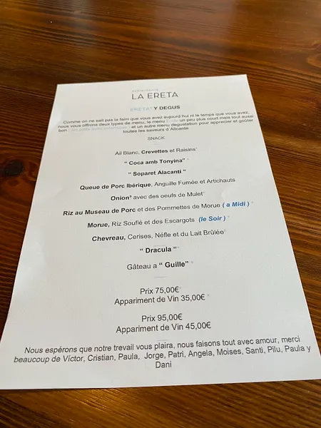 menu 2 of Restaurante La Ereta