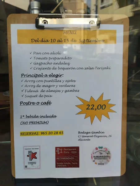 menu 0 of Bodegas Gambin