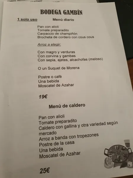 menu 1 of Bodegas Gambin