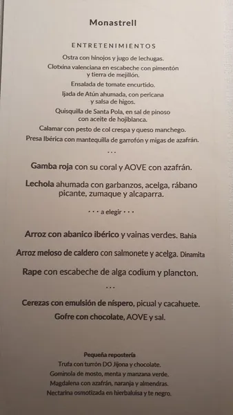 menu 1 of Restaurante Monastrell