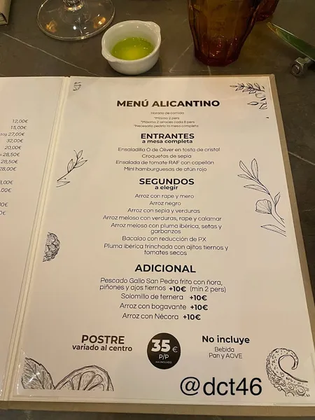 menu 1 of O de Oliver - Restaurante en Alicante