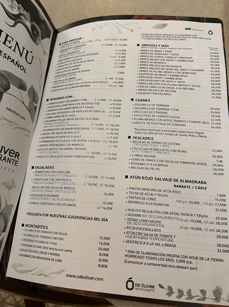menu 2 of O de Oliver - Restaurante en Alicante